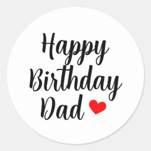 Einfaches Happy Birthday Dad Script Rot Herz Runder Aufkleber