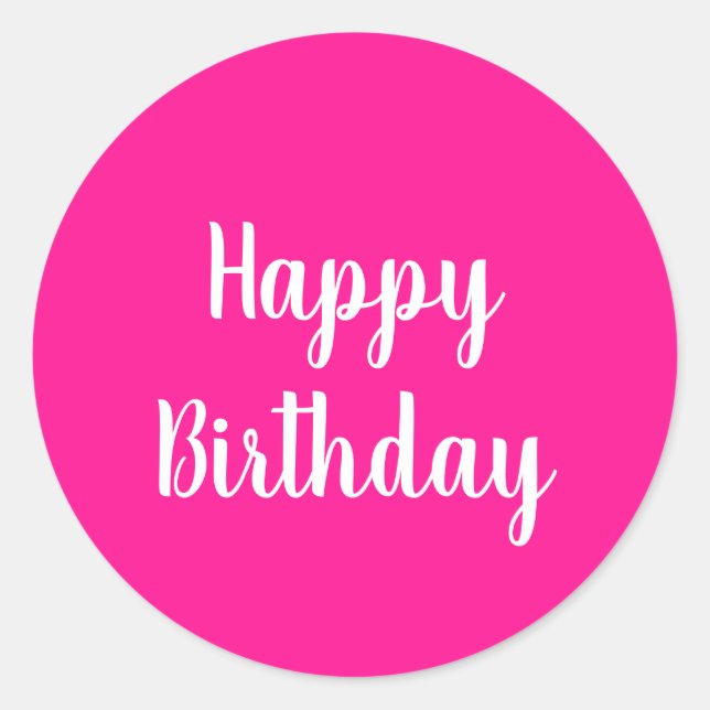 Einfaches Happy Birthday Hot Pink Runder Aufkleber (Vorderseite)