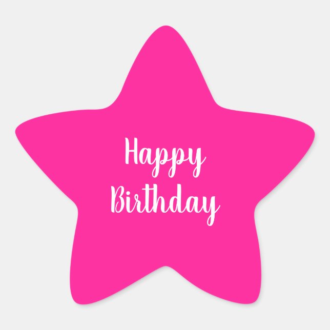 Einfaches Happy Birthday Hot Pink Stern-Aufkleber (Vorderseite)