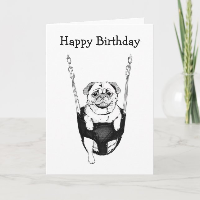 Einfaches Happy Birthday Mops in Swing Card Karte (Vorderseite)