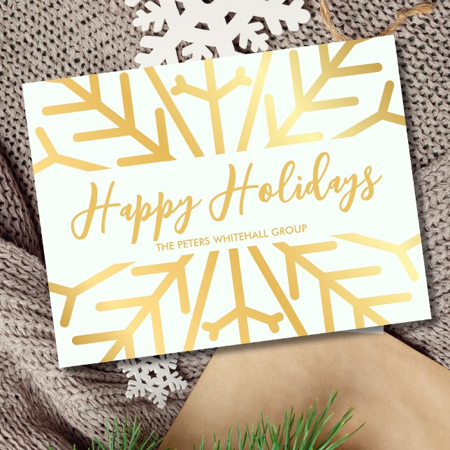 Einfaches Happy Holidays Snowflake Gold Business Postkarte (Von Creator hochgeladen)