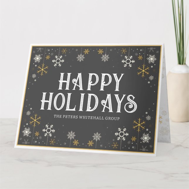 Einfaches Happy Holidays Snowflake Gold Gray Busin Karte (Vorderseite)