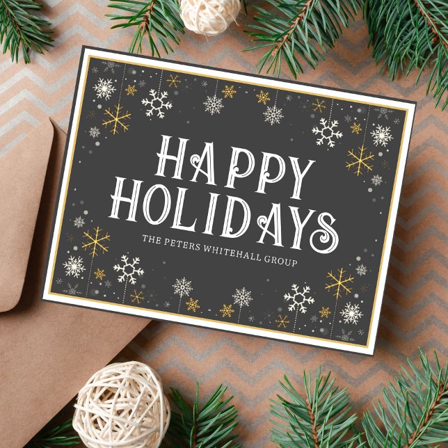 Einfaches Happy Holidays Snowflake Gold Gray Busin Postkarte (Von Creator hochgeladen)