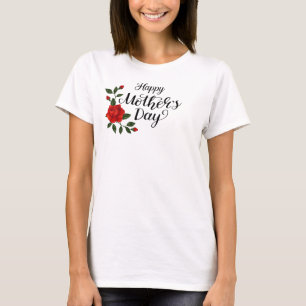 Einfaches Happy Mother's Day Florale Kalligrafie T-Shirt