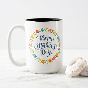 Einfaches Happy Mother's Day Florale Kalligrafie Zweifarbige Tasse