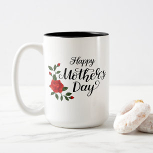 Einfaches Happy Mother's Day Florale Kalligrafie Zweifarbige Tasse
