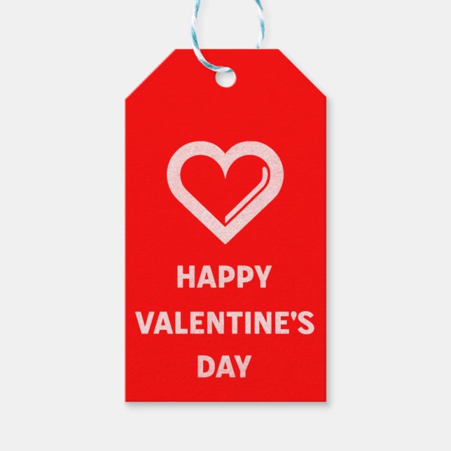 Einfaches Happy Valentine's Day White Heart on Red Geschenkanhänger (Vorderseite)