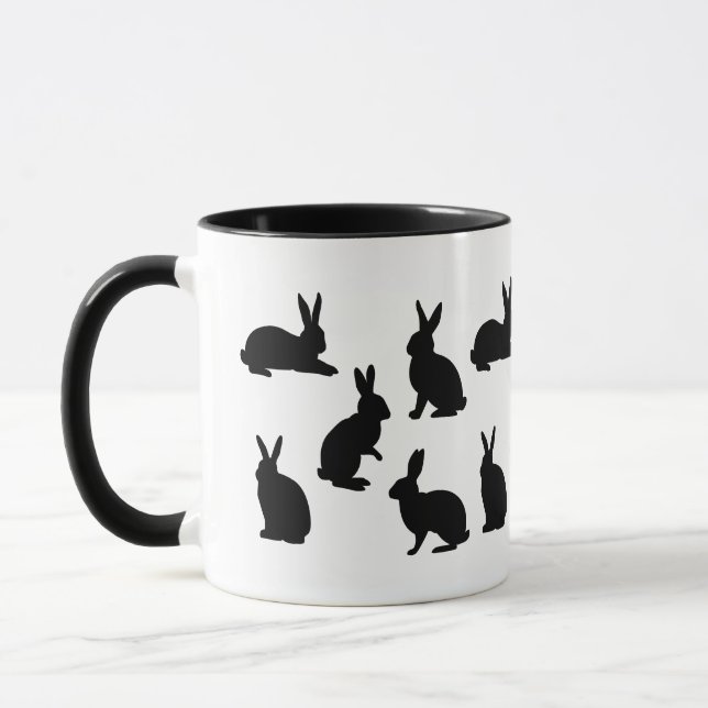 Einfaches Hasenmuster in Schwarz mit individuellem Tasse (Links)