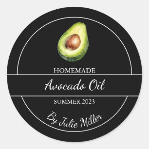 Einfaches, hausgemachte Avocado-Öl-Label Schwarz Runder Aufkleber