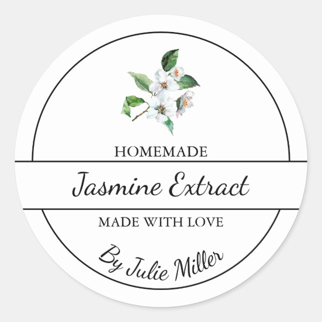 Einfaches, hausgemachte Jasmine-Extraktionslabel Runder Aufkleber (Vorderseite)
