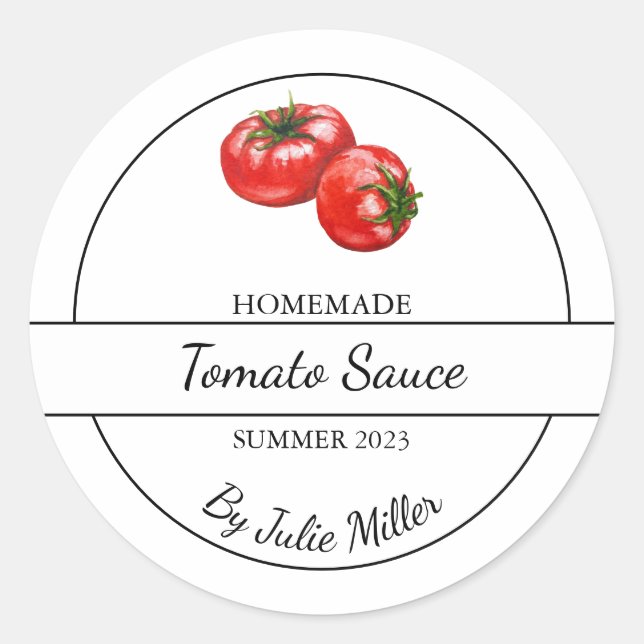 Einfaches, hausgemachte Tomato Sauce Label Runder Aufkleber (Vorderseite)