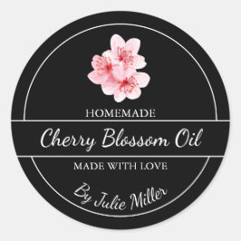 Einfaches hausgemachtes Cherry-Blossom-Öllabel Runder Aufkleber