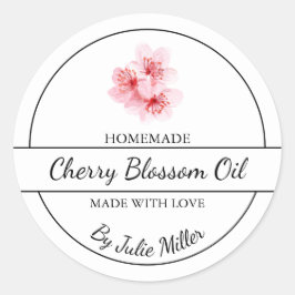 Einfaches hausgemachtes Cherry-Blossom-Öllabel Runder Aufkleber