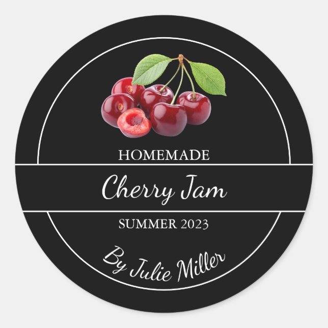 Einfaches, hausgemachtes Cherry-Jam-Label Runder Aufkleber (Vorderseite)