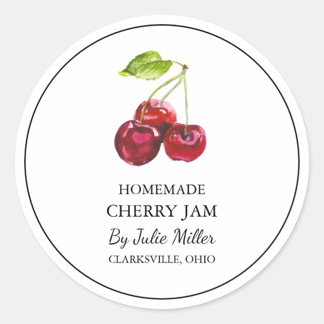 Einfaches, hausgemachtes Cherry-Jam-Label Runder Aufkleber (Vorderseite)