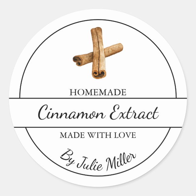 Einfaches, hausgemachtes Cinnamon Extract-Label Runder Aufkleber (Vorderseite)