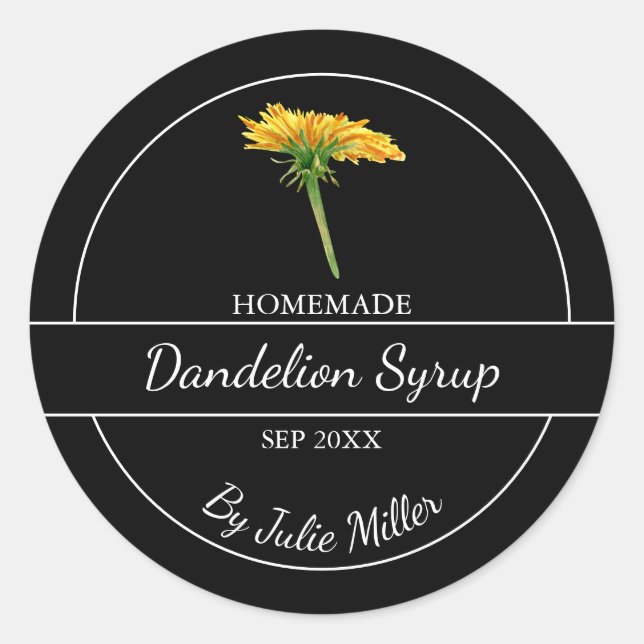 Einfaches hausgemachtes Dandelion Sirup Label | Sc Runder Aufkleber (Vorderseite)