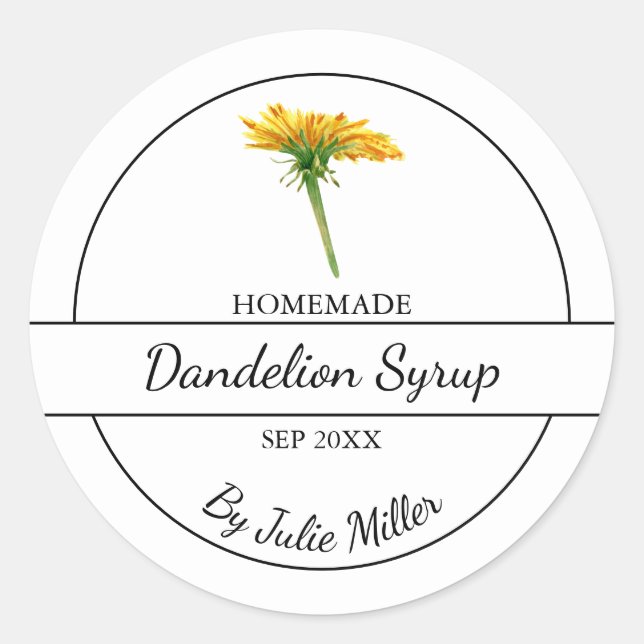 Einfaches hausgemachtes Dandelion Sirup Label | we Runder Aufkleber (Vorderseite)