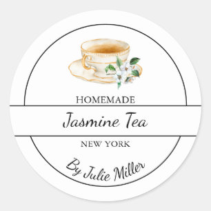 Einfaches, hausgemachtes Jasmine-Teezeichen Runder Aufkleber
