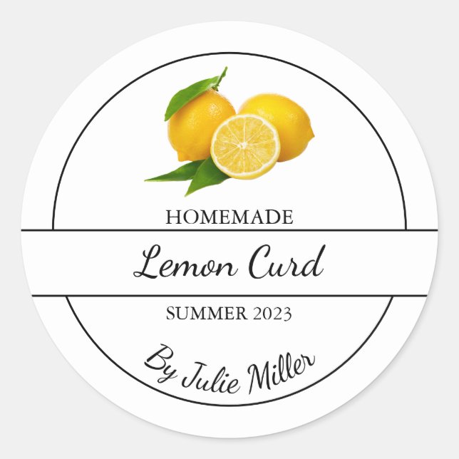 Einfaches hausgemachtes Lemon Curd Label Runder Aufkleber (Vorderseite)
