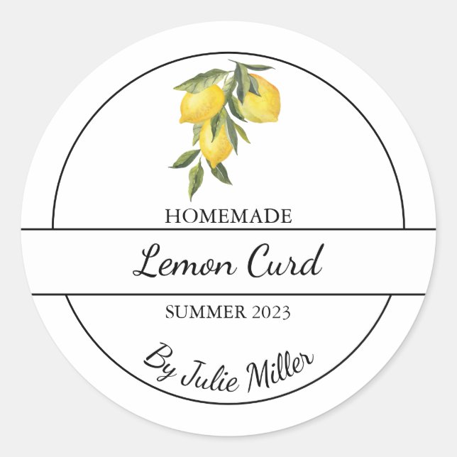 Einfaches hausgemachtes Lemon Curd Label Runder Aufkleber (Vorderseite)
