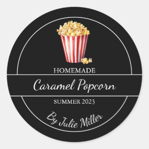 Einfaches hausgemachtes Popcorn-Label Schwarz Runder Aufkleber