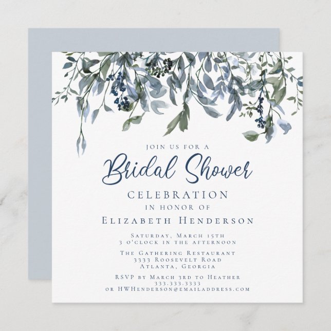 Einfaches hellblaues Brautparty Einladung (Vorne/Hinten)