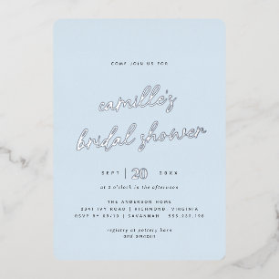 Einfaches, hellblaues und silberes Lässiges Brautp Folieneinladung