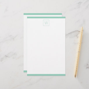Einfaches helles Türkis-Weiß-Monogramm Briefpapier