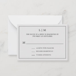Einfaches hellgraues Monogram Mini Wedding RSVP Mitteilungskarte