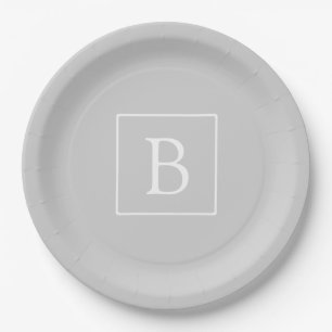 Einfaches hellgraues Monogramm Pappteller