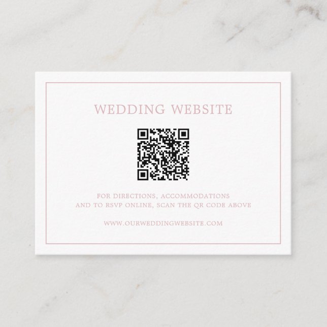 Einfaches hellrosa Monogram QR Code Elegante Hochz Begleitkarte (Vorderseite)