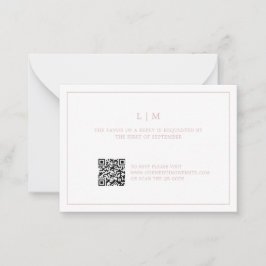 Einfaches hellrosa Monogram QR Code Elegante Hochz Mitteilungskarte