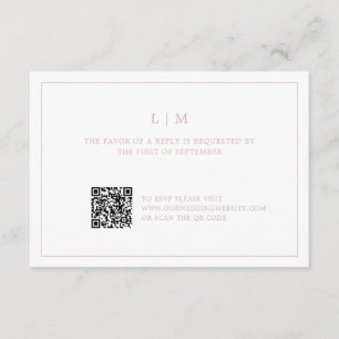 Einfaches hellrosa Monogram QR Code Elegante Hochz RSVP Karte