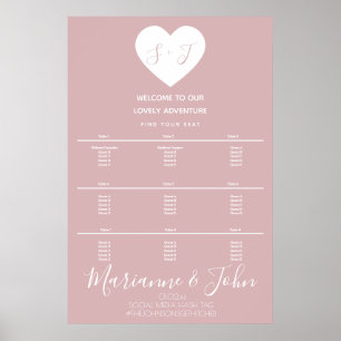 Einfaches Herz Rosa Hochzeits-Logo Sitzplan Poster