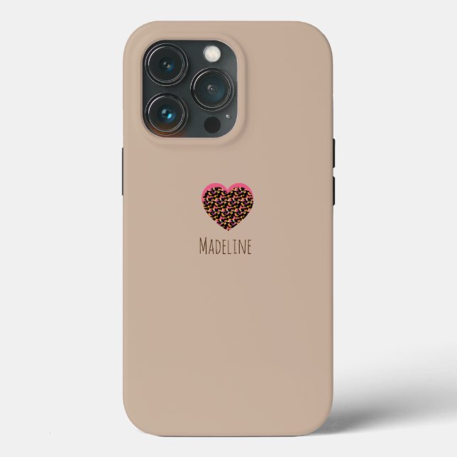 Einfaches Herz rosa Tierdruckmuster braun Case-Mate iPhone Hülle (Rückseite)