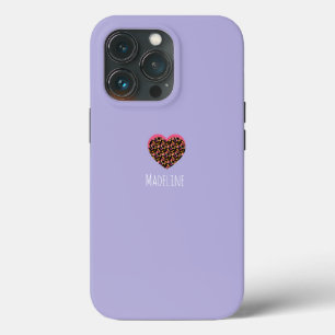 Einfaches Herz Rosa Tierdruckmuster Lila Case-Mate iPhone Hülle