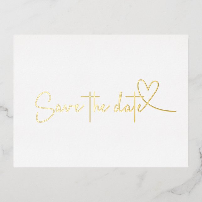 Einfaches Herz Save the Date Real Gold Folie Einladungspostkarte (Vorderseite)