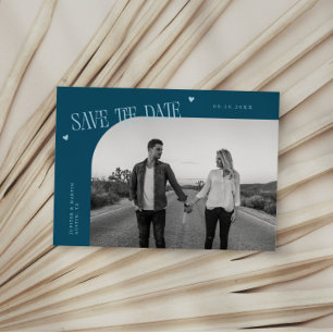 Einfaches Herz Teal Gebogener Rahmen Foto Save The Date
