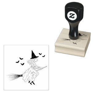 Einfaches Hexenmädchen mit Fledermäusen auf einem  Gummistempel