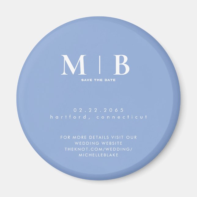 Einfaches Himmelblau-Monogramm-Hochzeit-Save-the-D Magnet (Vorne)