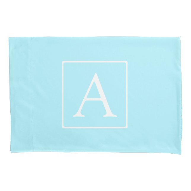 Einfaches Himmelblau Monogramm Kissenbezug (Vorderseite)