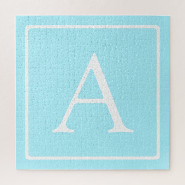 Einfaches Himmelblau-Monogramm Puzzle (Vertikal)