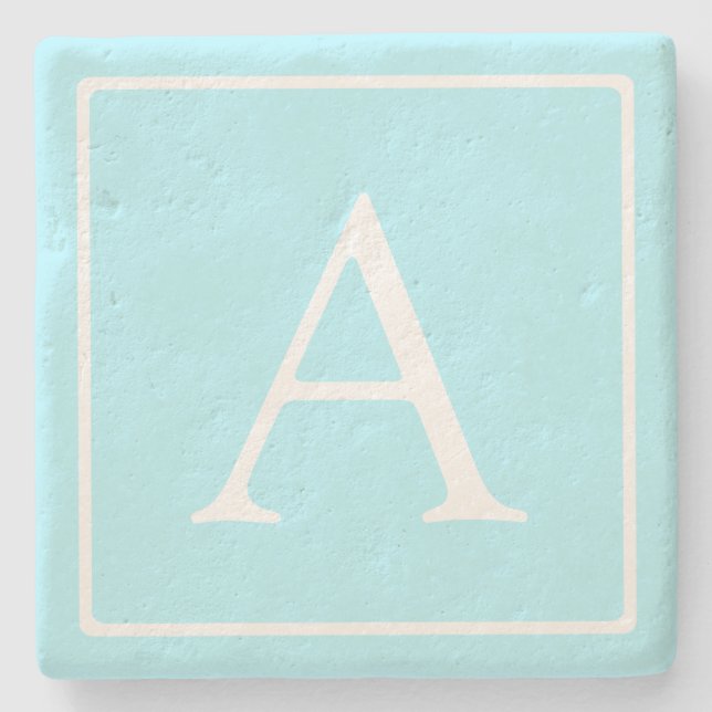 Einfaches Himmelblau-Monogramm Steinuntersetzer (Vorderseite)