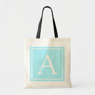 Einfaches Himmelblau-Monogramm Tragetasche