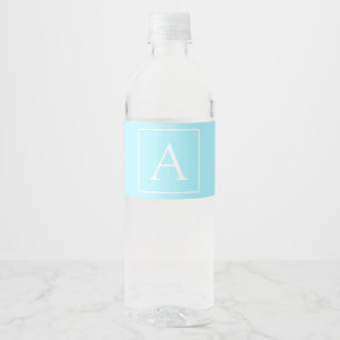 Einfaches Himmelblau-Monogramm Wasserflaschenetikett