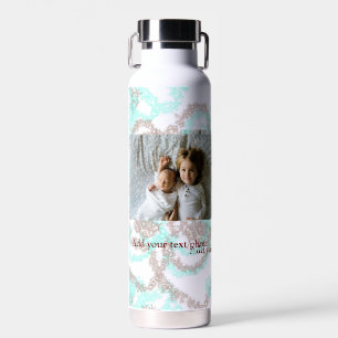 einfaches Hinzufügen IHRES FOTOS TEXT Blue Glitzer Trinkflasche