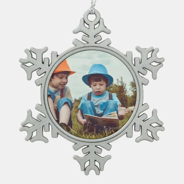 einfaches Hinzufügen IHRES FOTOS TEXT CHRISTMAS Ce Schneeflocken Zinn-Ornament (Vorderseite)