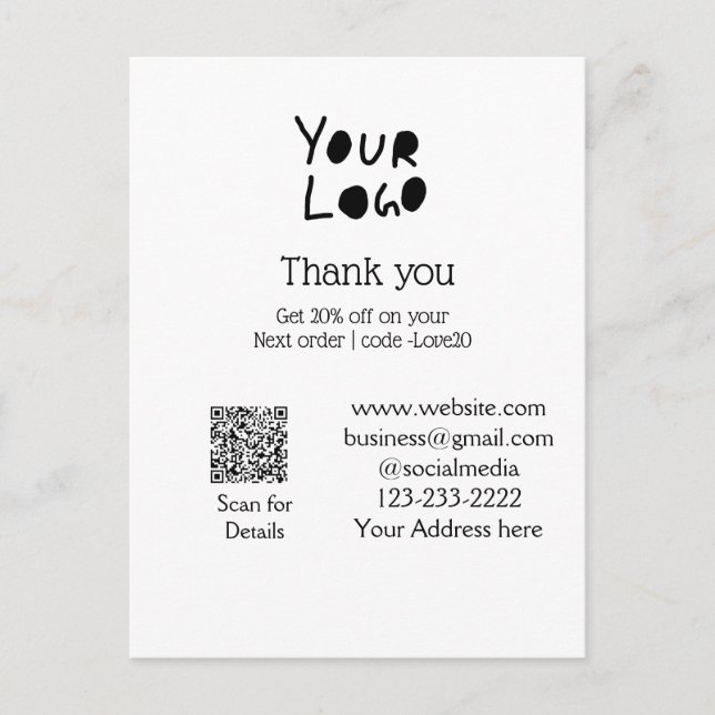 einfaches Hinzufügen von Logo/Design hier Text Q R Postkarte (Vorderseite)