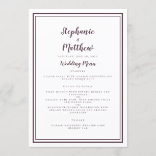 Einfaches Hochzeitmenü Trendy Lila Chic Gerahmt Menükarte